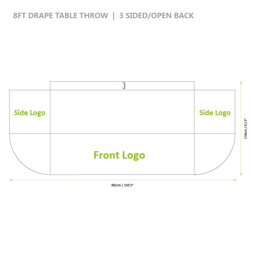 8 ft drape table throw 3 sided open back