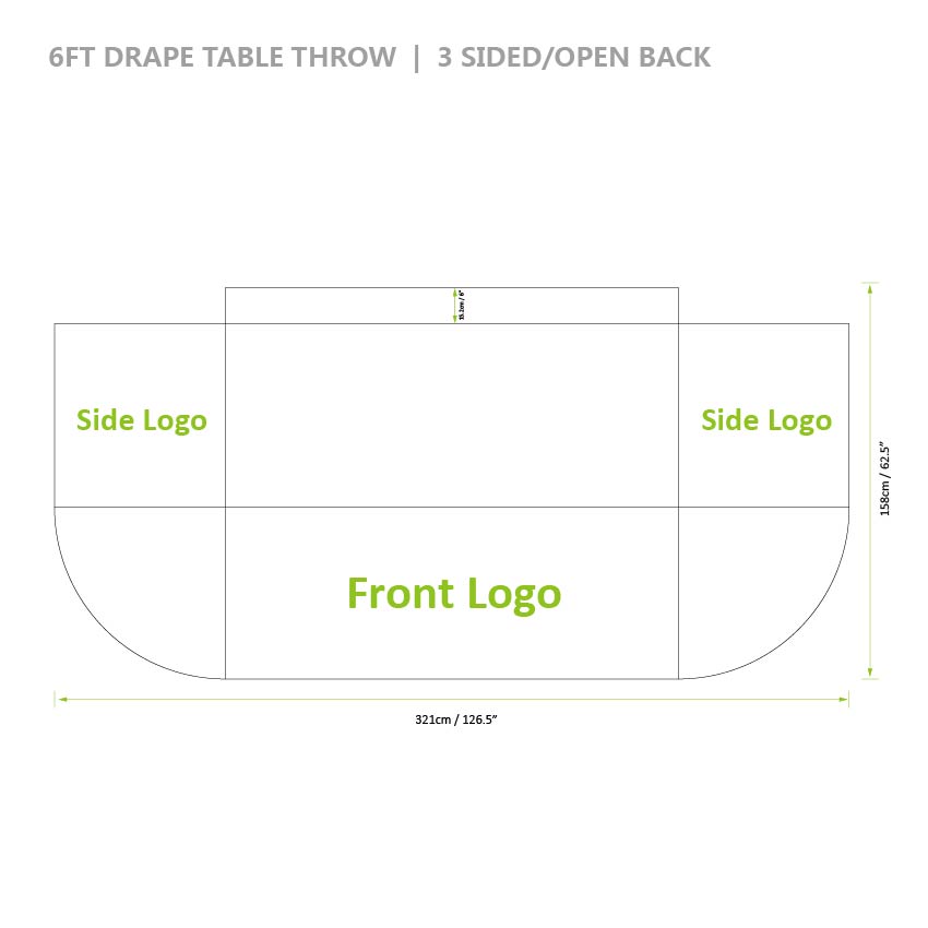 6 ft drape table throw 3 sided open back